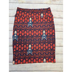 LuLaRoe Cassie Skirt Size Large Knee Length Unlined Pull On‎ Geometric Red  blue